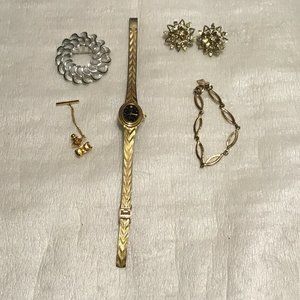 Lot of vintage Sarah Coventry jewelry - watch, bracelet, earrings, brooch, etc.